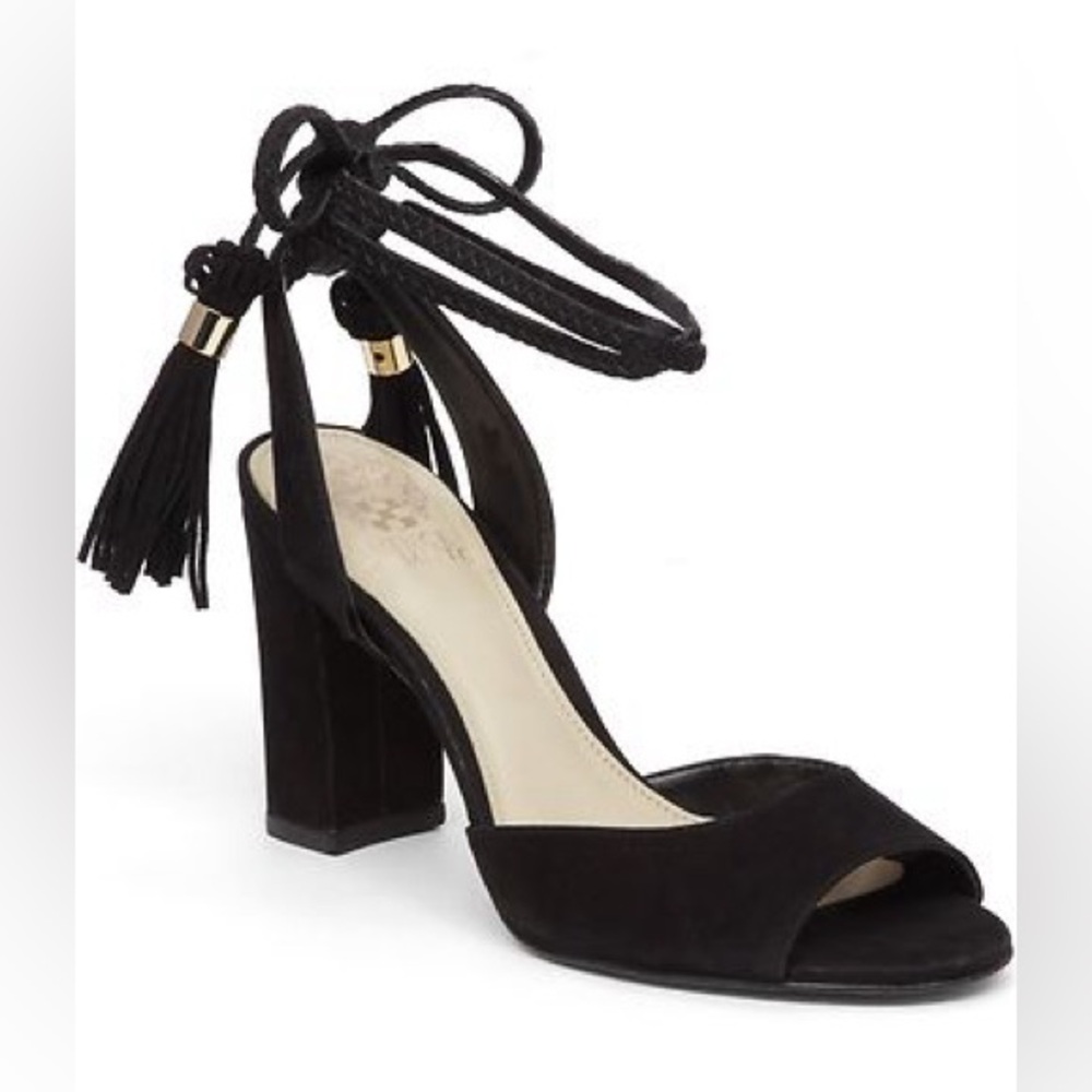 Vince Camuto Vianna Block Heel Wraparound Ankle Tie Sandal Black Size 7.5
